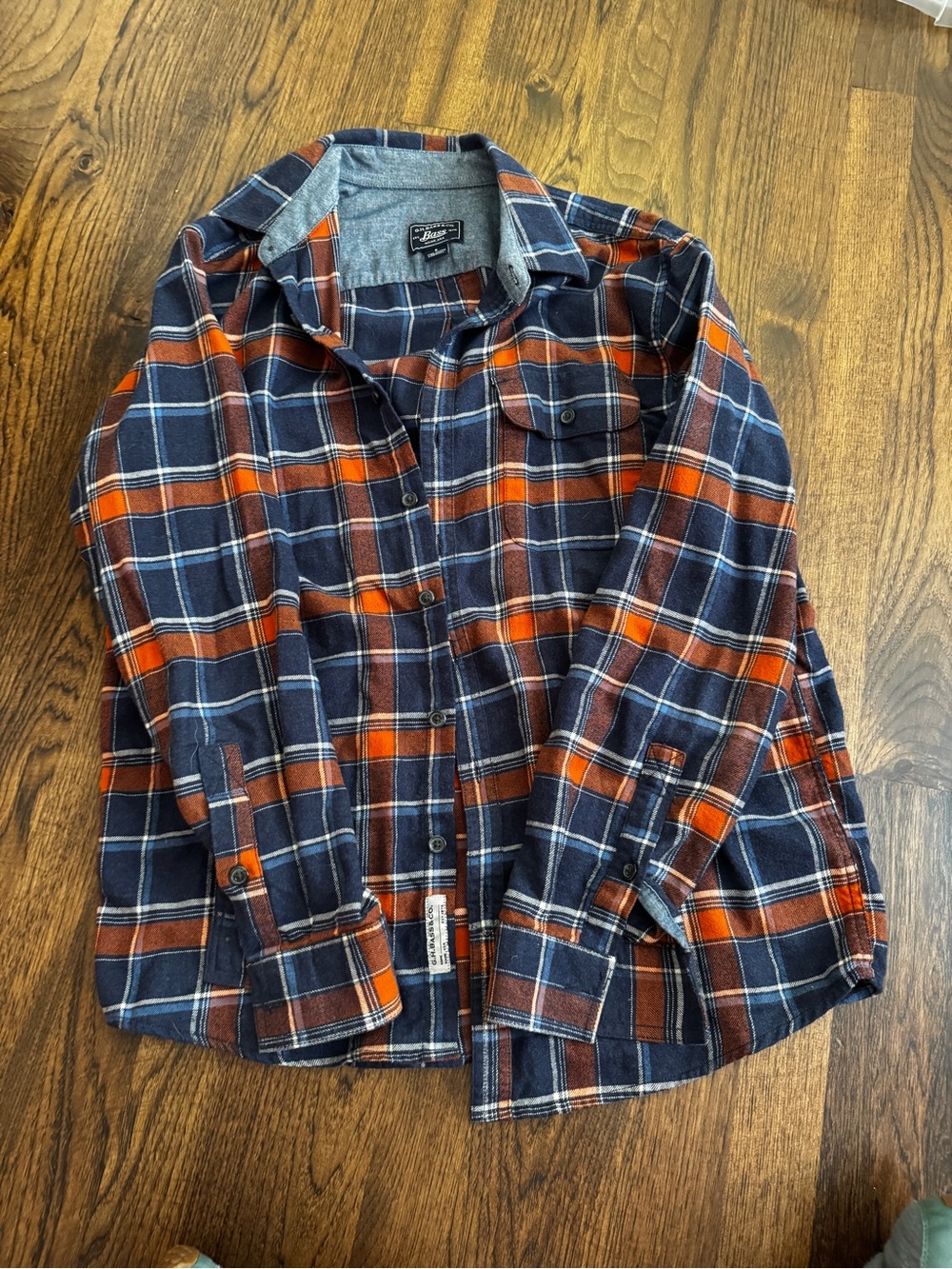 G.H. Bass & Co. Navy and Orange Plaid Button-Down Shirt